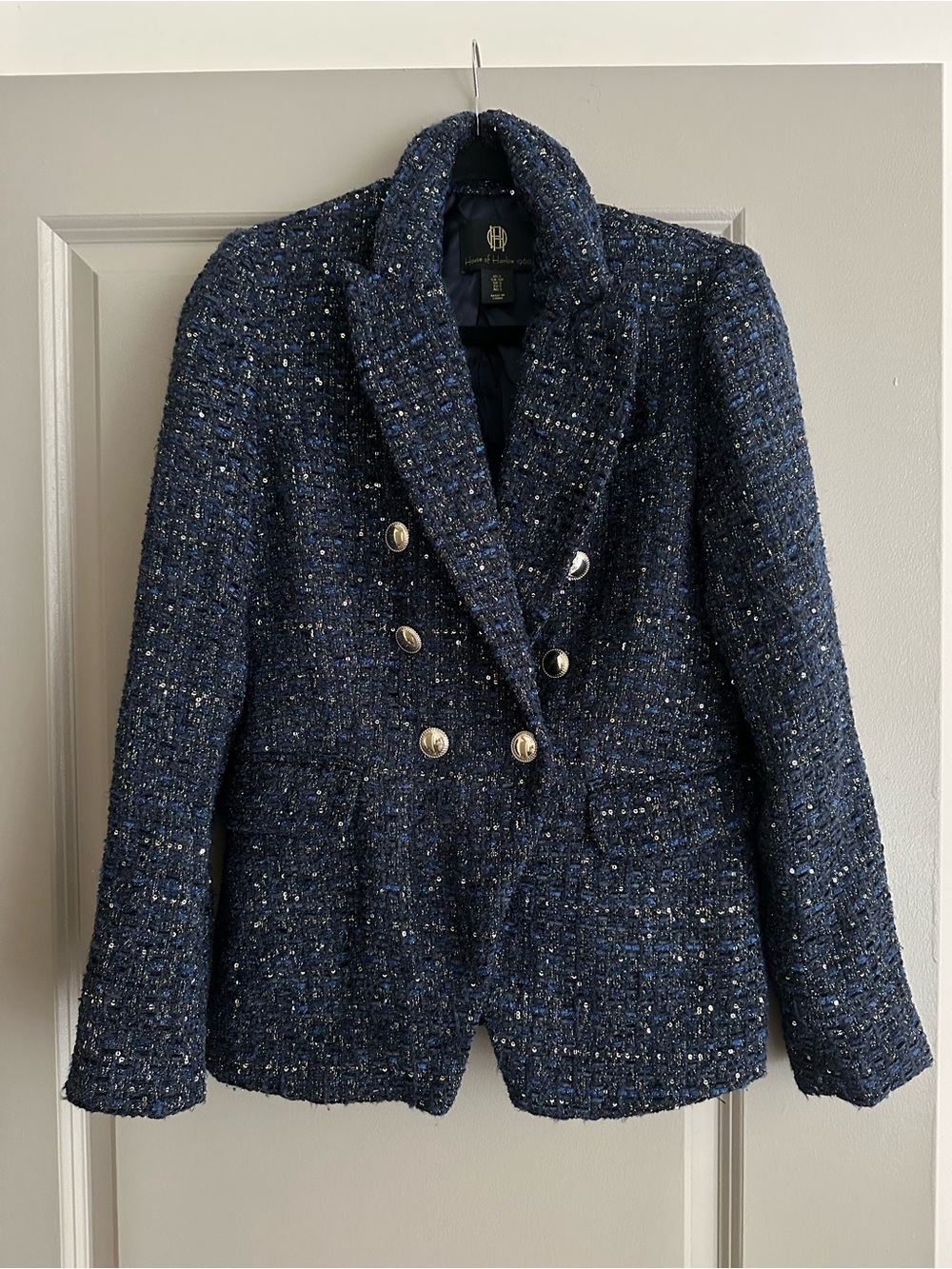 House of Harlow 1960 Navy Tweed Double-Breasted Blazer